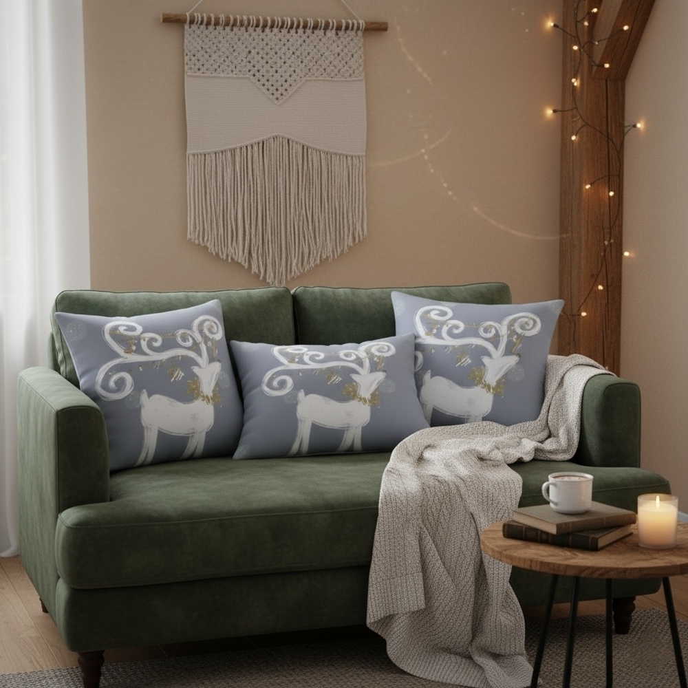 Holiday Decor 3 Piece Christmas Cushion Cover Whimsical Reindeer 3 Piece Set